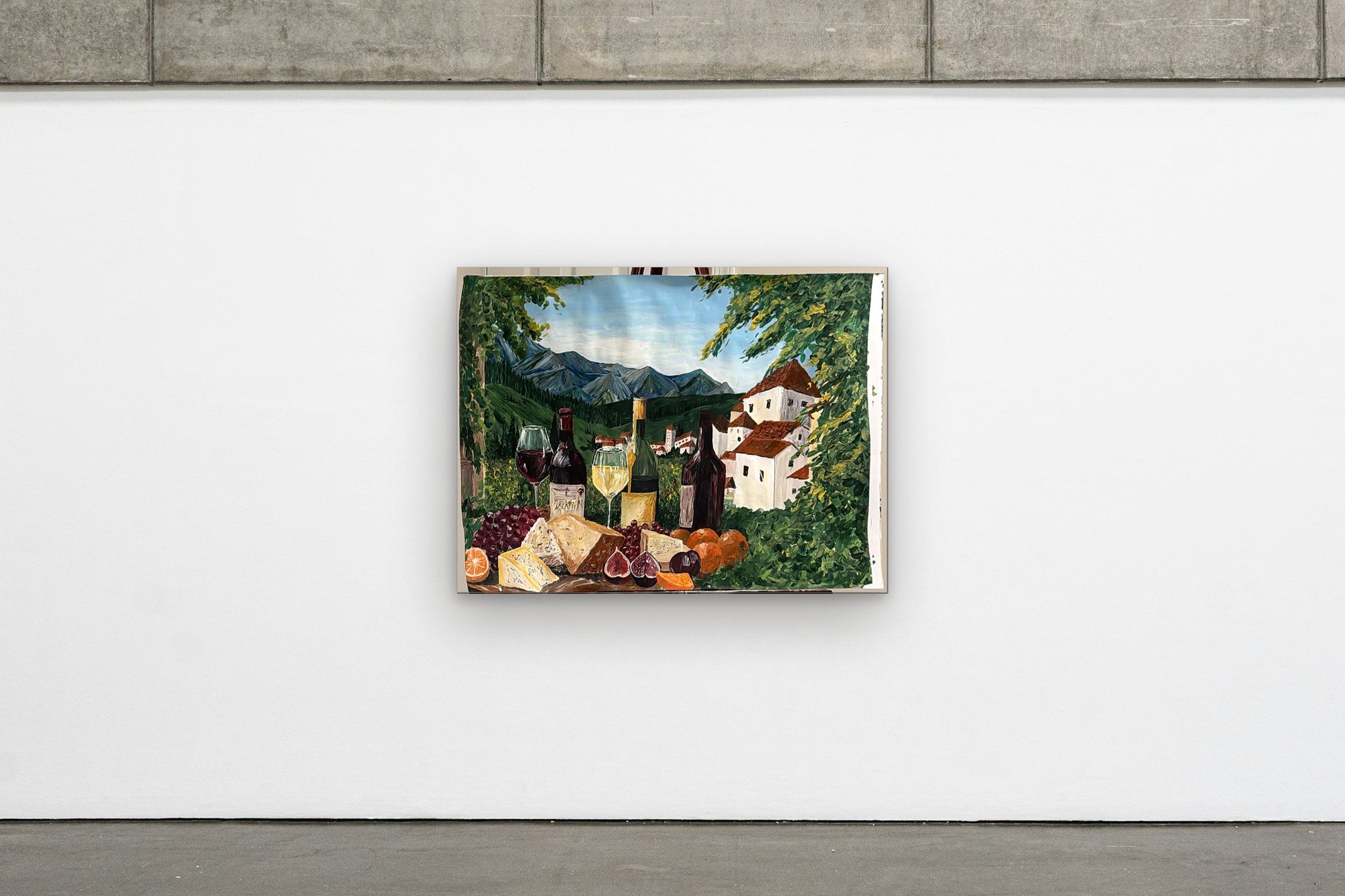 Hillside Village hung on a gallery wall