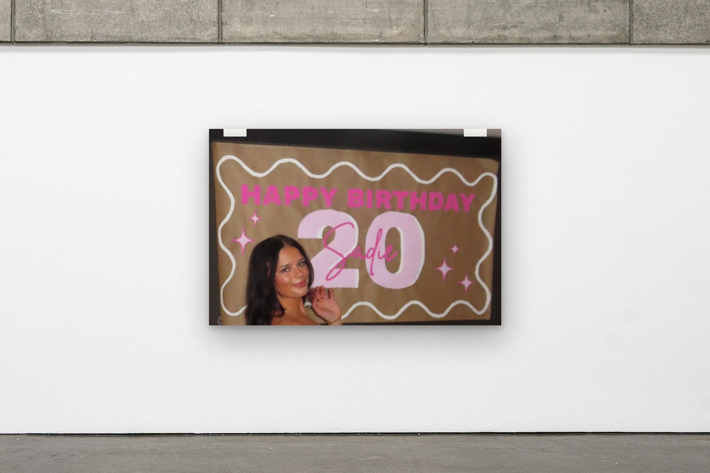 Pink & Twenty hung on a gallery wall